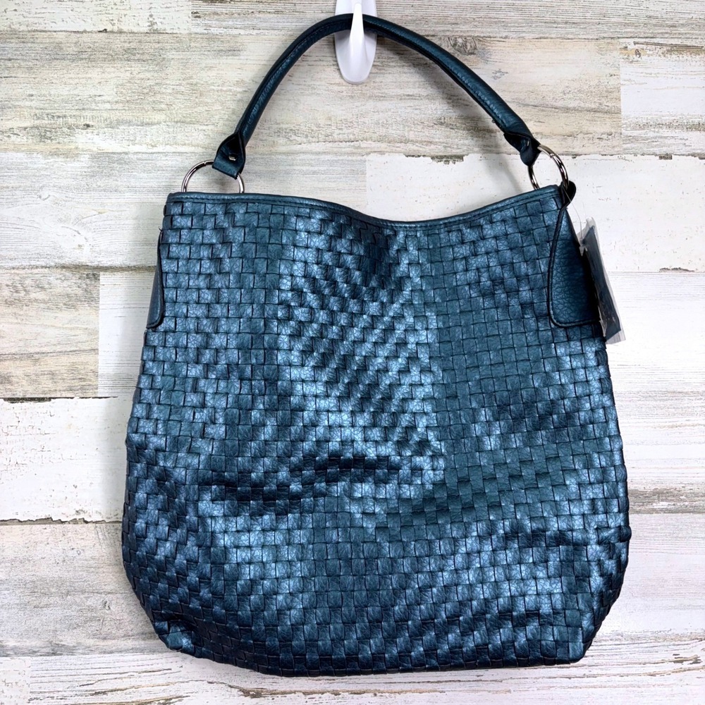 Davidoff Shoulder Bag Purse NEW 16x14 Blue New Woven Metallic Hobo Mermaidcore